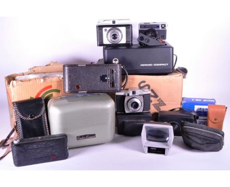 A collection of vintage 20th century and later cameras and photographic items. Including Kodak 1A, Kodak 3, Ensign, Kodak 44A
