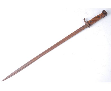 A German 1898 pattern Mauser bayonet, the 52cm pipe back fullered blade stamped to the ricasso Erfurt and crowned W03 to the 