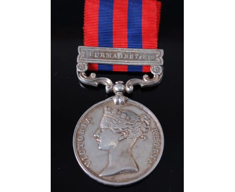 An India General Service medal (1854-95) with Burma 1887-89 clasp, naming in flowing script 895 Pte W. Smith 2nd Bn Leic. R.