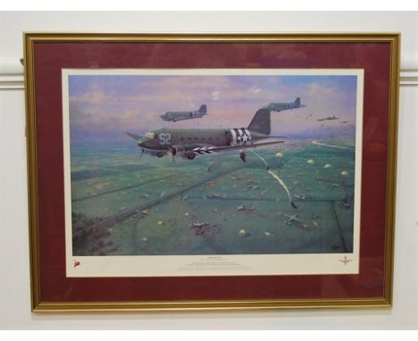 After G. E. Lea, "Arnhem", Dakota C47 parachute aircraft over Arnhem during Operation Market Garden, September 1944, signed i