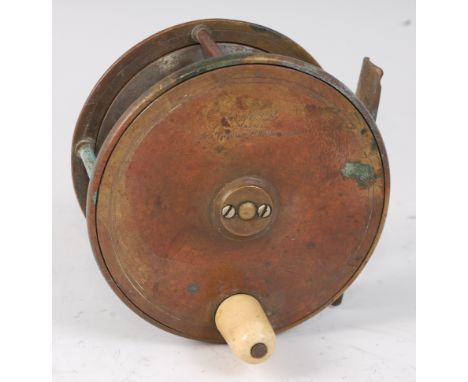A circa 1900, Army and Navy 3 3/4" brass salmon reel, marked A &amp; NCSL Makers, 105 Victoria St, Westminster.