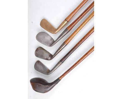 A collection of five 1920's golf clubs, all in playable condition and each with its original hickory shaft to include a wood,