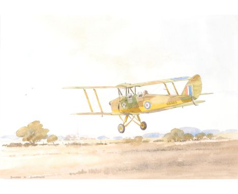 Barry K. Barnes, 20th century, low flying plane in landscape, watercolour, signed lower left, 26 x 37cm.