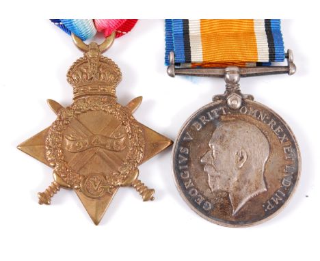 A WW I pair of medals to include 1914-15 Star, naming 8433 PTE. - A. CPL. - F.C. POWELL SUFF. R. and British War medal, 8453.