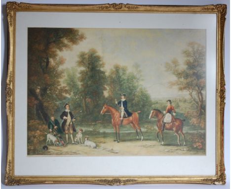English school, 18th century style, Hunting party, lithograph, 50 x 71cm.