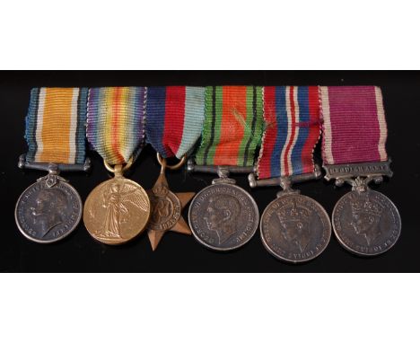 A group of six miniature medals to include British War, Victory, 1939-45 Star, Defence, War and Army Long Service and Good Co