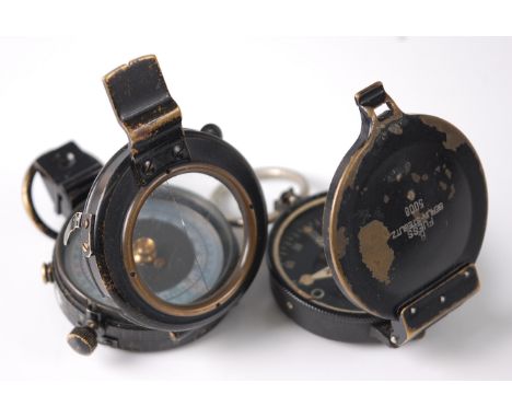 A WW II Mk IX brass cased prismatic compass no. B 8955 by Barker &amp; Son London, dated 1939, together with a German R. Fues