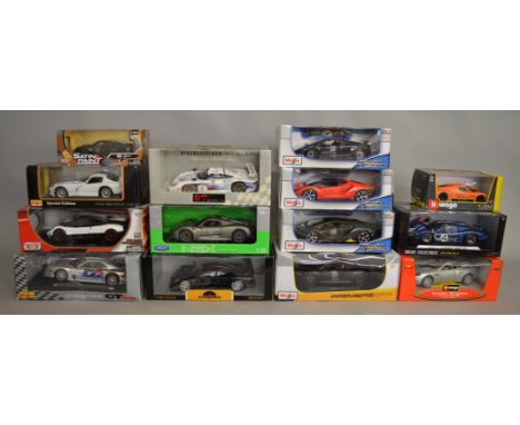 14x 1:18 and 1:24 scale car models including Maisto, NEX, Bburago, Chrono etc, all bxoed.