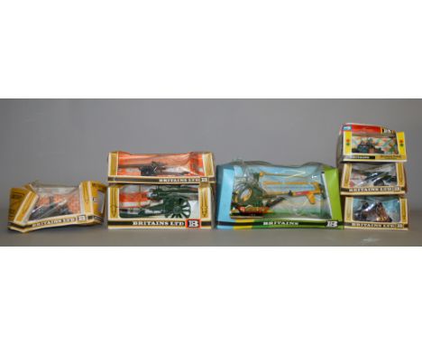 7x vintage Britains military vehicle and artillery vehicles, all bxoed.