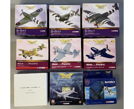 9 Corgi Aviation Archive model aircraft: AA32007, AA31906, AA32809, AA35203, AA33008, AA33009, US32229, 47111, AA32103. All b