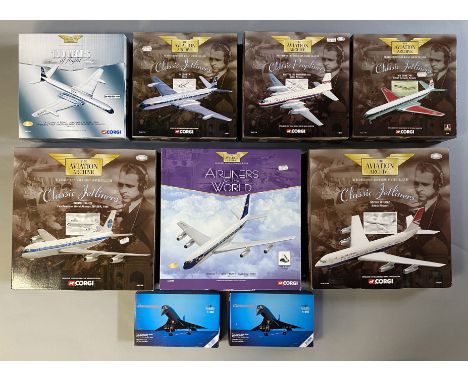 7 Corgi Aviation Archive model aircraft and 2 Schabak Concorde models. Corgi refs: AA31403, 48504, 48601, 48501, AA32906, AA3
