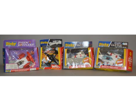 4x Dinky Toys Space models: 2x #367 Space battle Cruisers, #368 Zygon Marauder, #362 Trident star Fighter, all boxed.