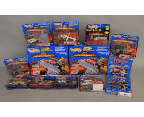 A quantity of Mattel Hotwheels Armageddon sets and Thunderbirds examples, boxed /carded. (13)