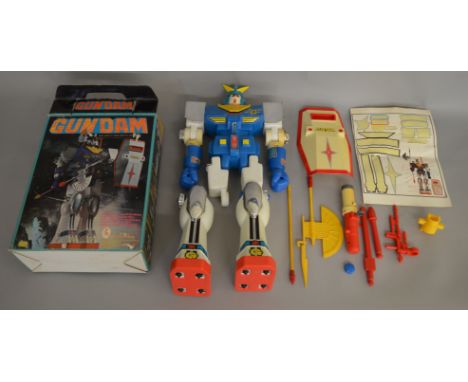 A large vintage Gundam robot figure,made in Italy, with box and accessories.&nbsp;
