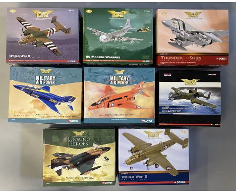 8 Corgi Aviation Archive model aircraft: AA35304, AA99190, AA33210, AA33209, AA33208, AA38002, AA33204, AA35302. All boxed.