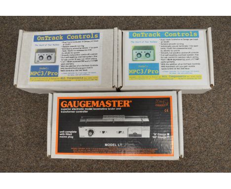 2x OnTrack Controls Dual Track Controllers MPC3/Pro, together with a Gaugemaster Model LT, all boxed (3)
