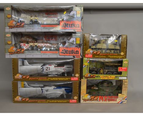 7x 1:18 Scale Ultimate Soldier Xtreme Detail airplane and military vehicle models, boxed.