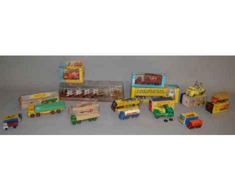 11x Vintage diecast models including Dinky, Corgi, Matchbox Budgie etc, all with boxes. Together with a Silver Jubilee Carria