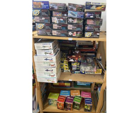 55x Assorted model kits, mostly Aurora and Glencoe models examples.&nbsp;(Contents not checked for completeness)