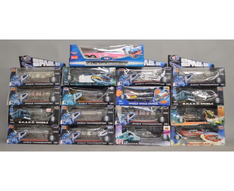 17x Gerry Anderson 1:18 scale diecast vehicle models including UFO, Stingray and Supercar, all boxed.