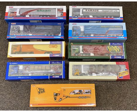 9x Corgi 1:50 scale Commercial Vehicle models including limited edition and JCB examples, all boxed.