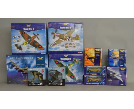 7x Corgi Aviation Archive models together with 2x Gonio 1:24 scale military vehicle models, all boxed. (9)