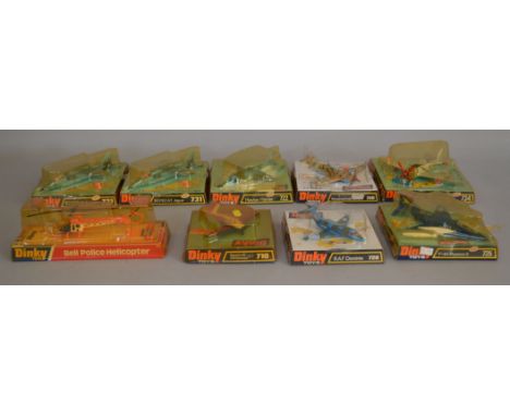 9x Vintage Dinky Toys Airplane and Helicopter models, all boxed.