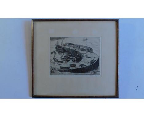A framed and glazed etching, harbour view, signed H. J. Starling. 47x43cm. 