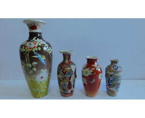 A collection of 4 Oriental ceramic vases, to include a Satsuma vase. 38x16cm. 