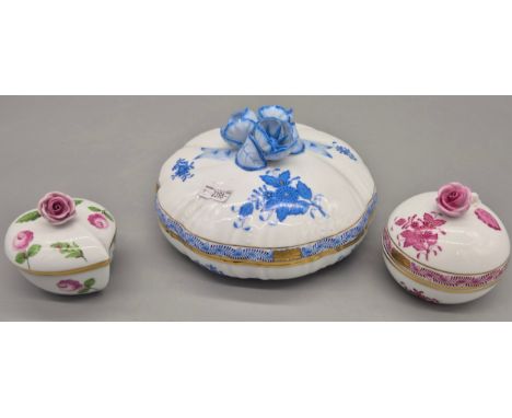 Collection of Three Herend Apponi Hungarian porcelain lidded dishes. 