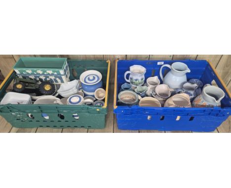 Two Crates of collectables; Cornish ware kitchen items, Buchan pottery, Arthur wood &amp; Scottish pottery.