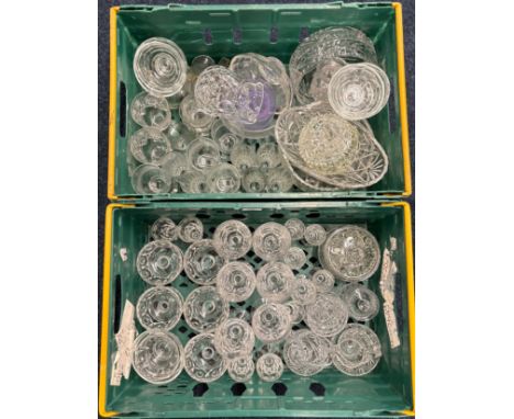 Two crates of crystal and glass wares; Victorian crystal &amp; glass, Caithness &amp; etched glass.
