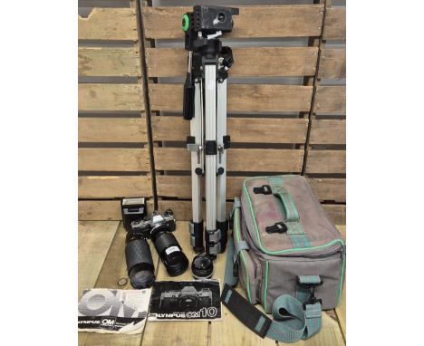 Olympus camera in fitted bag with tripod &amp; lenses 