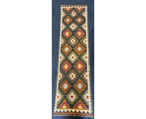 Hand Knotted Maimana Kilim Runner Rug. 296x78cm. 