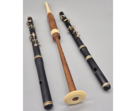 A Collection three musical instruments; Vintage Dibora flute, high pitch flute together with antique style Chanter