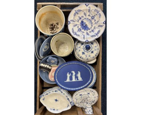 A Crate of  collectables; Wedgewood Jasper wares &amp; Copenhagen wares 