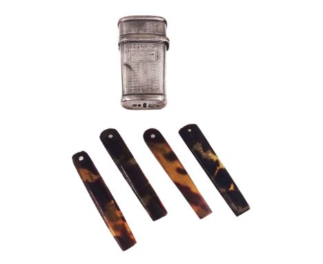 George IV silver etui, of typical form, with engine turned decoration throughout, opening to reveal four apertures containing