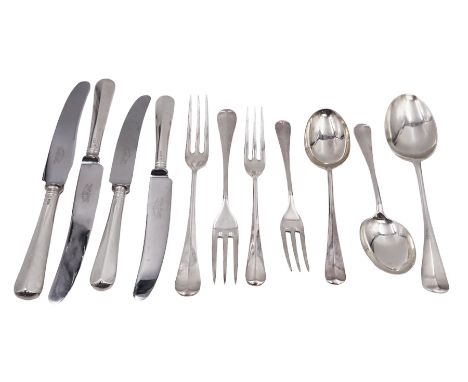 Modern silver cutlery for two place settings, to include table and dessert forks, silver handled table and dessert knives and
