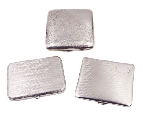 Three silver cigarette cases, to include an Edwardian example with engraved floral and scrolling decoration, hallmarked Josep