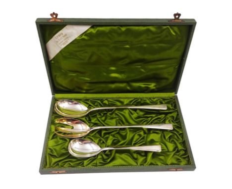 Set of three continental silver serving spoons/fork, stamped 800,  maker C F Gutig, Leipzig, within silk lined fitted case, t