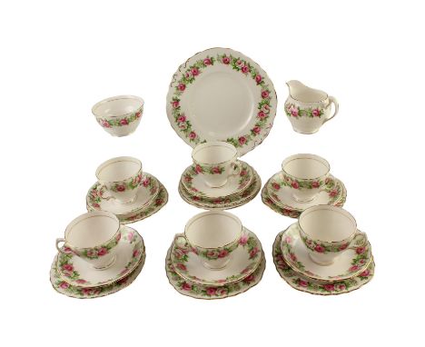 A Colclough pink rose pattern part tea set
