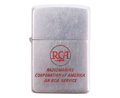 A vintage Zippo "RCA Radiomarine Corporation of America, an RCA Service" cigarette lighter