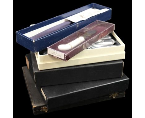 Cased cutlery comprising boxed sets of Arthur Price "Britannia" fruit forks and "Olympic" tea knives, a Royal Albert butter k