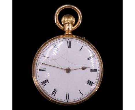 A Victorian 18 ct gold fob watch by Hamilton, Crighton &amp; Co of 41 George Street, Edinburgh, having a crown-wound and pin-