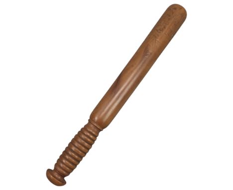 A Victorian turned wooden truncheon, lead-weighted, 40.5 cm