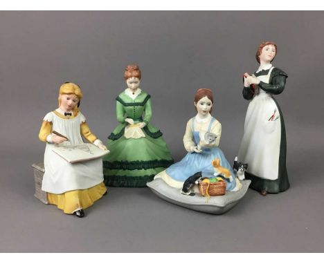 FRANKLIN PORCELAIN SET OF FOUR FIGURES FROM THE LITTLE WOMEN SERIES,along with a Royal Doulton Bunnykins figure, another Roya