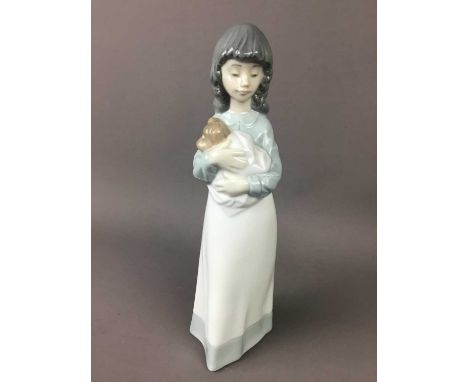 NAO FIGURE OF A GIRL AND PUPPY,23cm high, along with two other Spanish figures, a Capodimonte figure and three Carlton Ware c