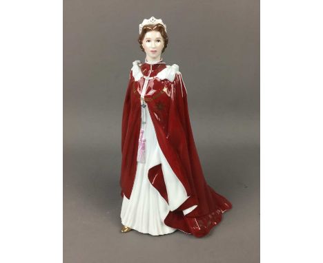 ROYAL WORCESTER OF QUEEN ELIZABETH II,along with four Royal Doulton figures (5)