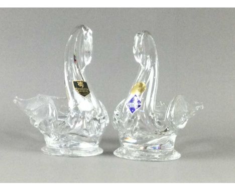 FOUR EDINBURGH CRYSTAL SWAN FORM TEA LIGHT HOLDERS