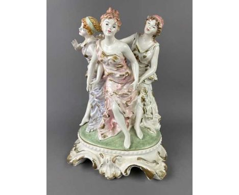 CONTINENTAL CERAMIC FIGURE GROUP OF THE THREE GRACES,34cm high